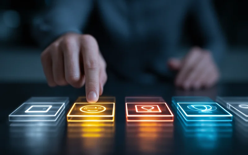 a_person_choosing_the_right_software_on_a_table_of_4_choi_db22e75d-c321-4921-afb7-de4f1c376956