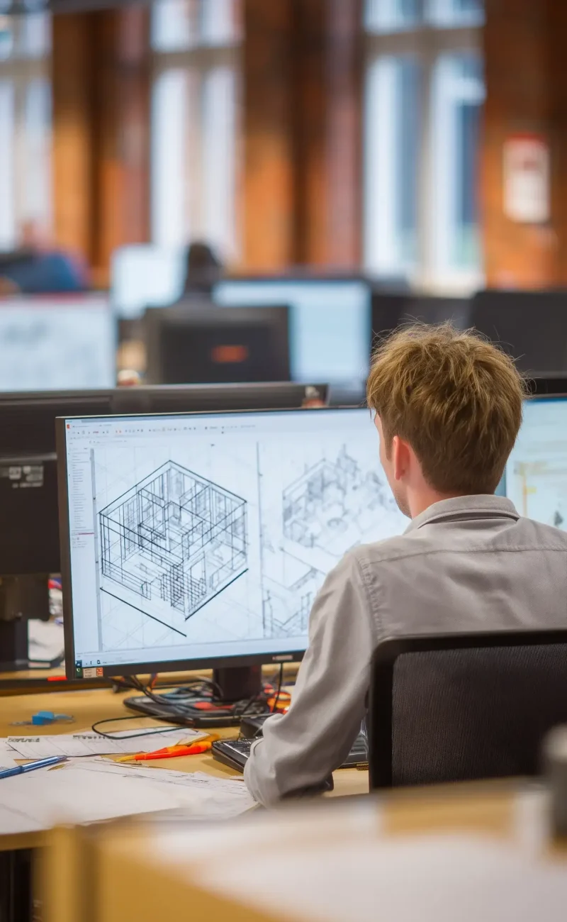 venty_a_person_looking_at_a_computer_while_2D_CAD_designs_are_c_ecba5ee2-bbdb-43bf-a4e2-7eab328c906a-scaled